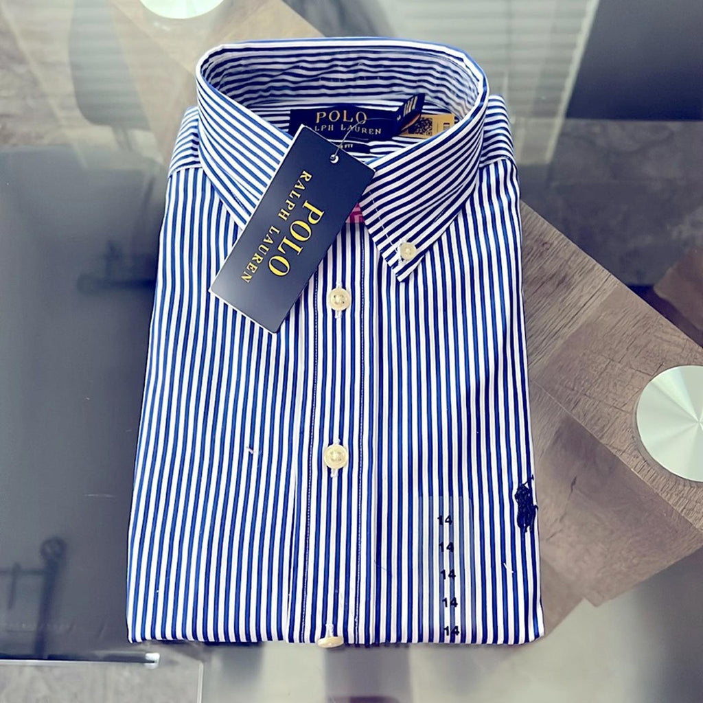 Polo Ralph Lauren Striped Cotton Poplin Shirt, Navy & White Size 14 New with Tag