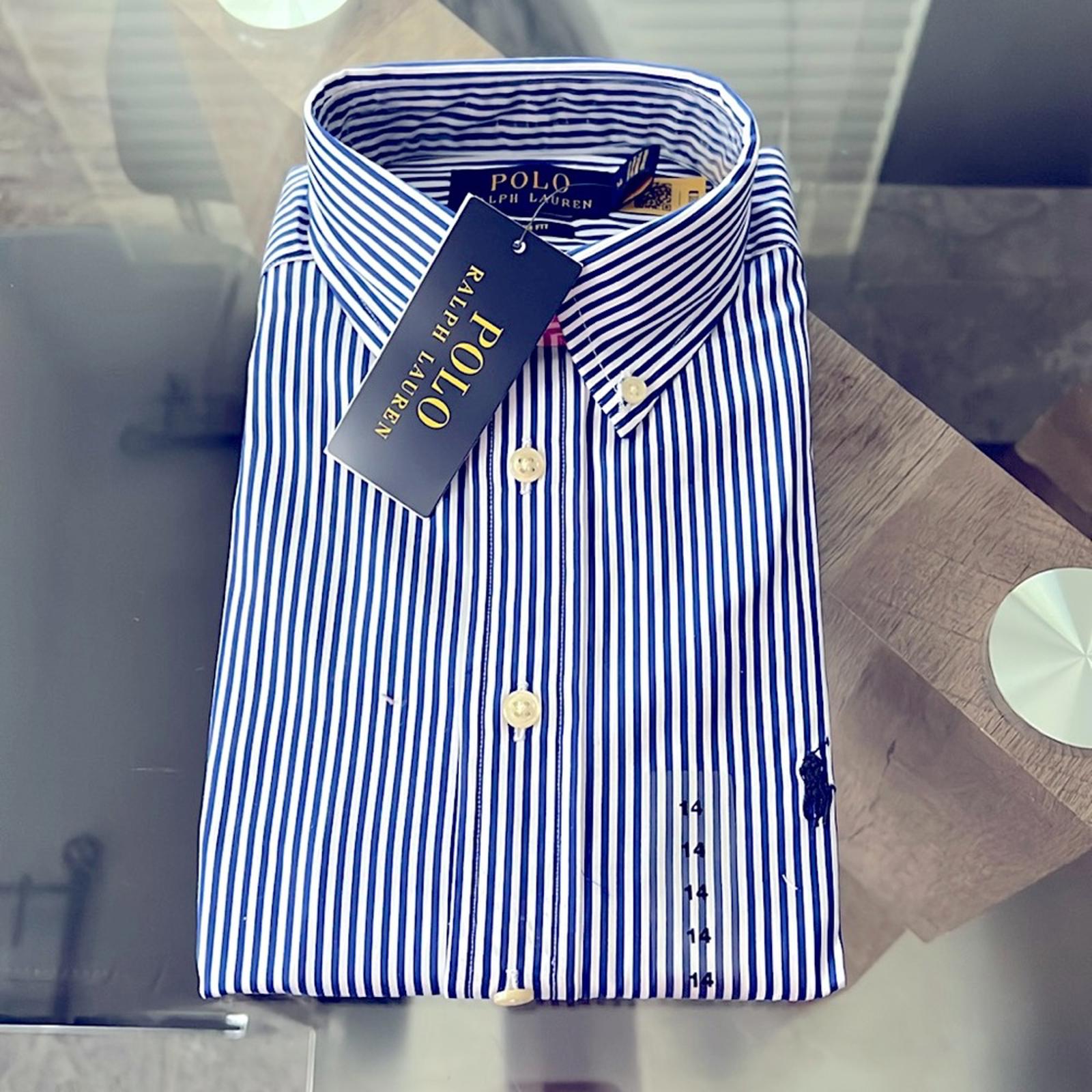 Polo Ralph Lauren Striped Cotton Poplin Shirt, Navy & White Size 14 New with Tag
