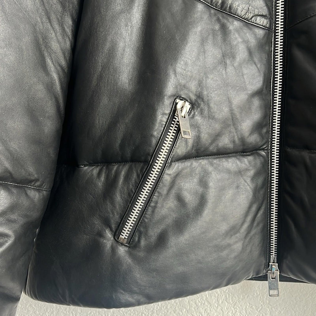 NEW Walter Baker Edwina Puffer Jacket 100% Lamb Leather, Black, NEW w/o Tag $748