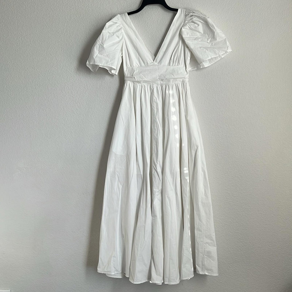 Rhode Margot Cotton Flutter Sleeve Maxi Dress in White, NWT, Size 4