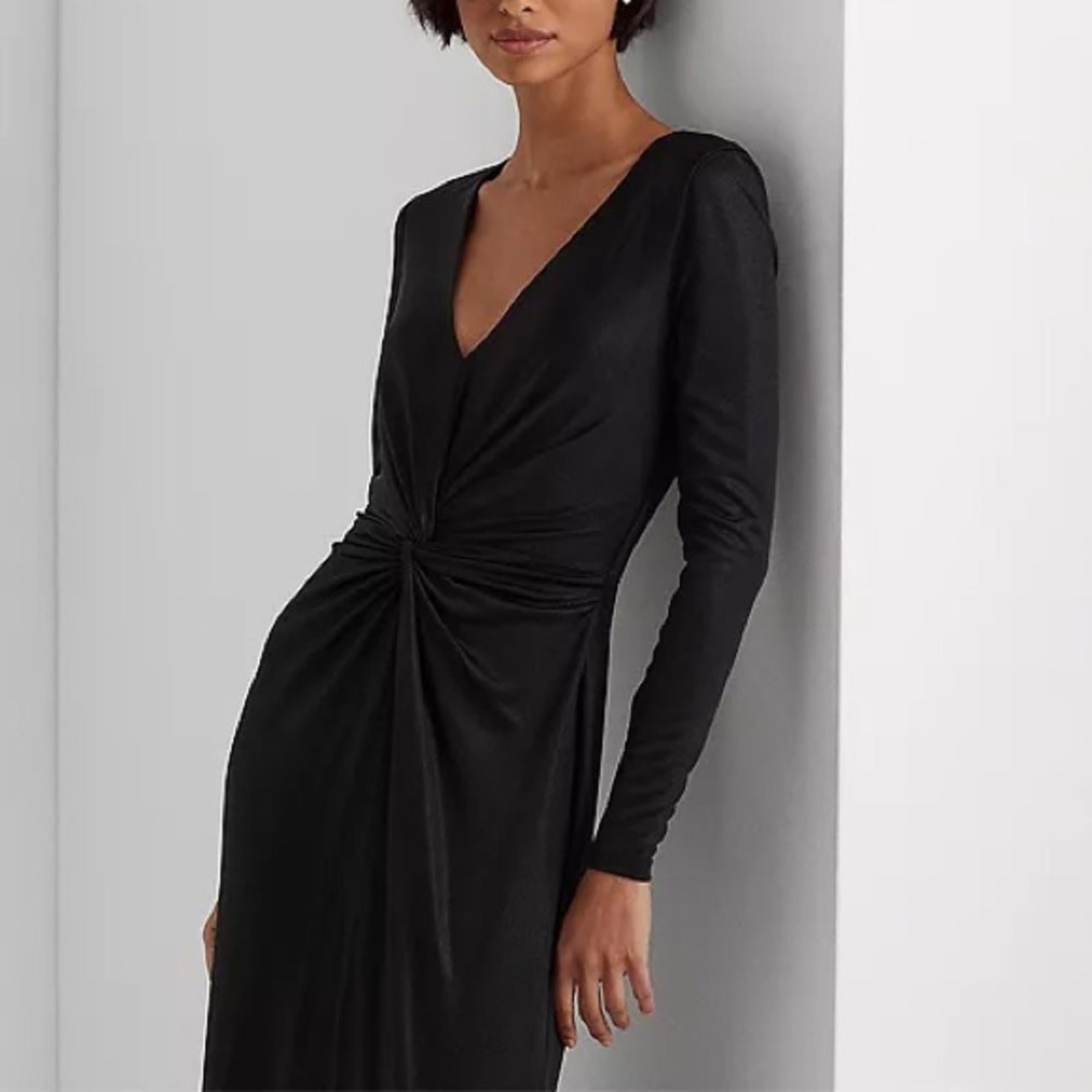 Lauren Ralph Lauren Twist-Front Foil-Print Jersey Gown Black, Women’s Size 4 NWT