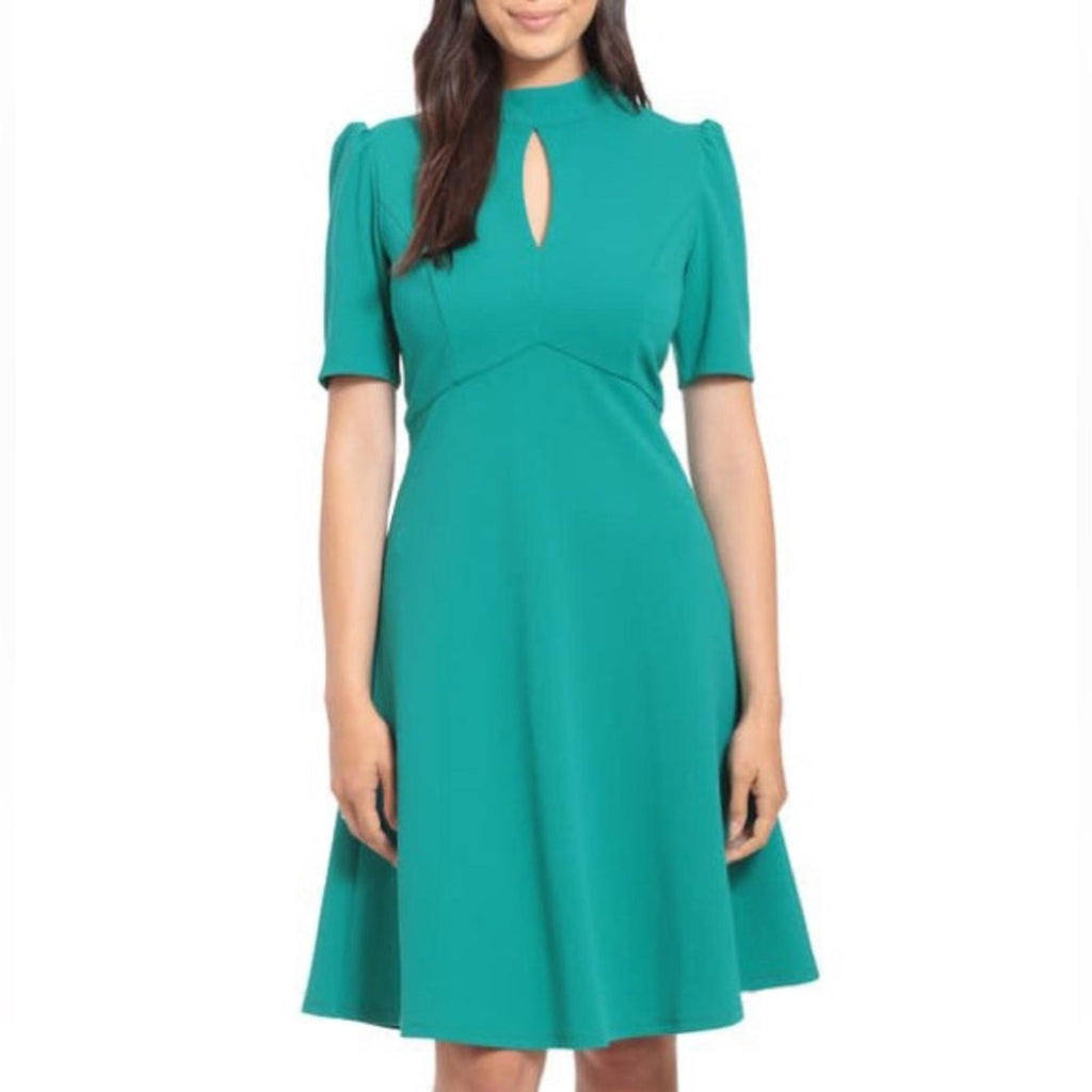 NEW London Times Keyhole Short Sleeve Fit & Flare Crepe Dress Size 8 Retail $118