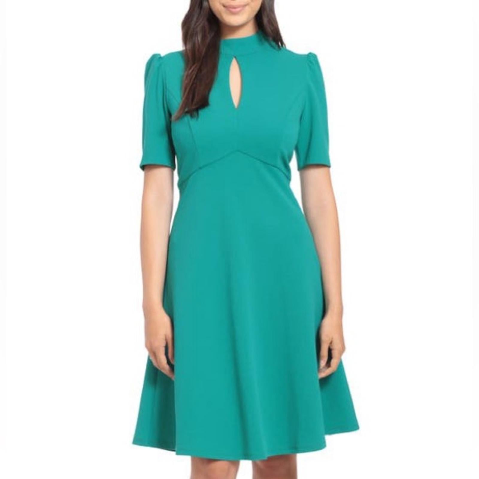 NEW London Times Keyhole Short Sleeve Fit & Flare Crepe Dress Size 8 Retail $118