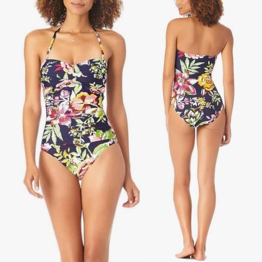 Anne Cole STRAPLESS Twist Front Shirred One-Piece Swimsuit, Size 8 NEW w/Tag