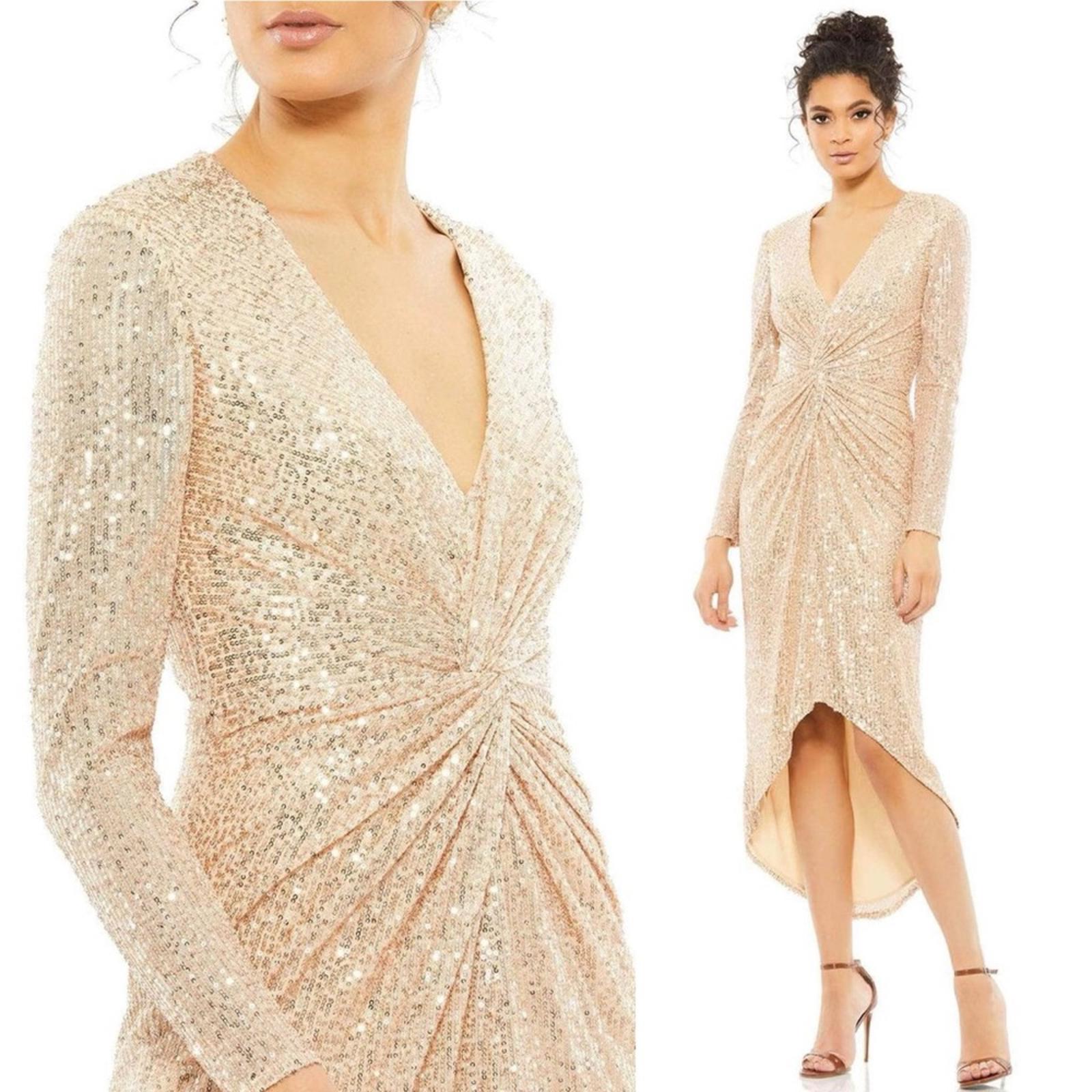 Mac Duggal IEENA Sequined High Low Dress, Rose Gold, Size 12 New w/Tag $348