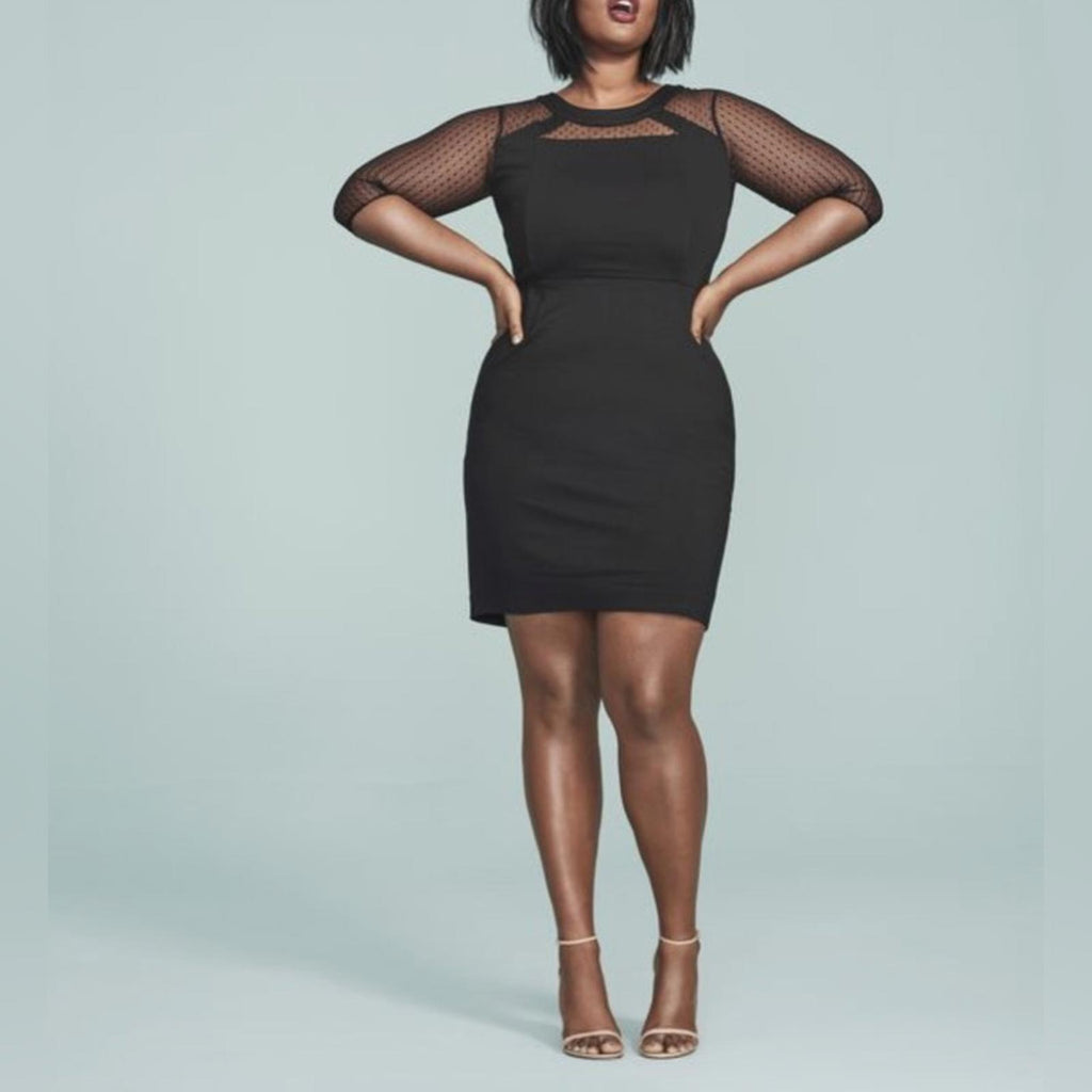 Lane Bryant Women’s Black Mesh Detail 3/4 Sleeve Sheath Dress Size 14 EXCELLENT