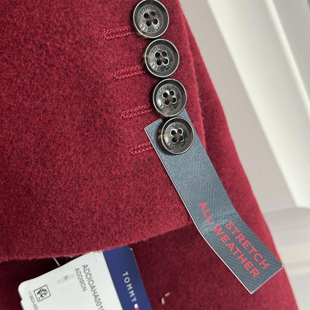 Tommy Hilfiger Addison Wool-Blend Trim Fit Overcoat in Red, Size 44 Reg NWT