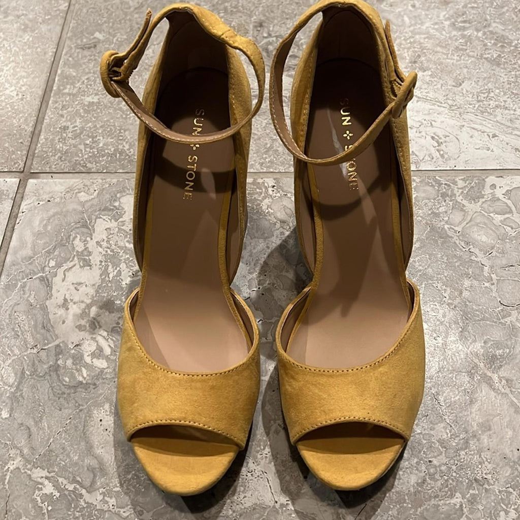 Sun+Stone Reeta Block Heel Platform Sandals in Yellow, Size 11 New