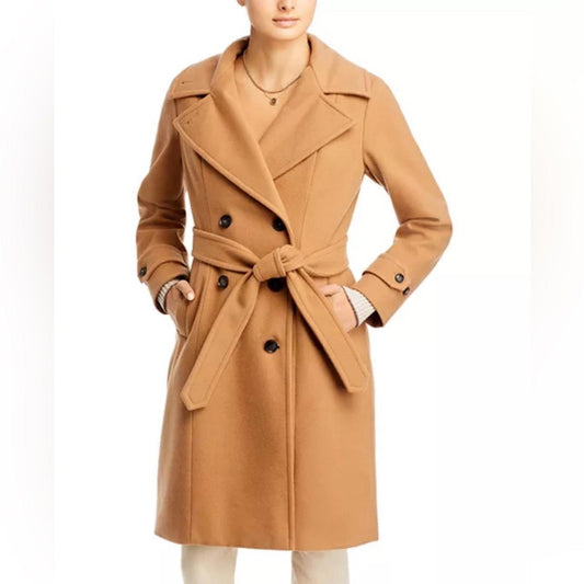 Norwegian Wool Notch Collar Double Breasted Coat, Camel Size XL New w/Tag $1,795