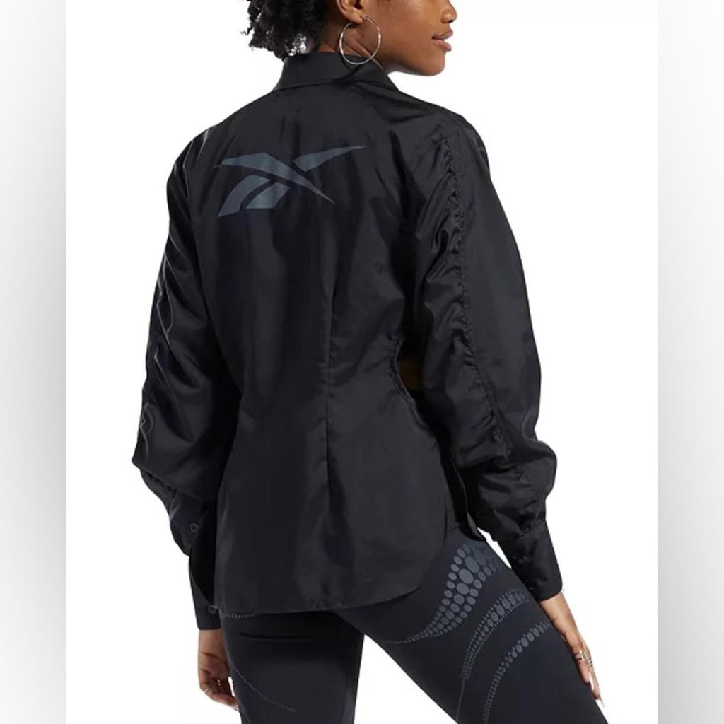 Reebok x Cardi B. Ruched-Sleeve Active Shirt in Black, Plus Size 2X New w/Tag
