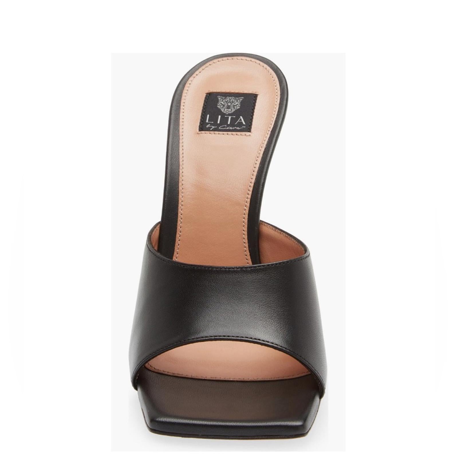 LITA by Ciara Black Solid Square Toe Slide Sandals, L1028-11 Size 37 New in Box