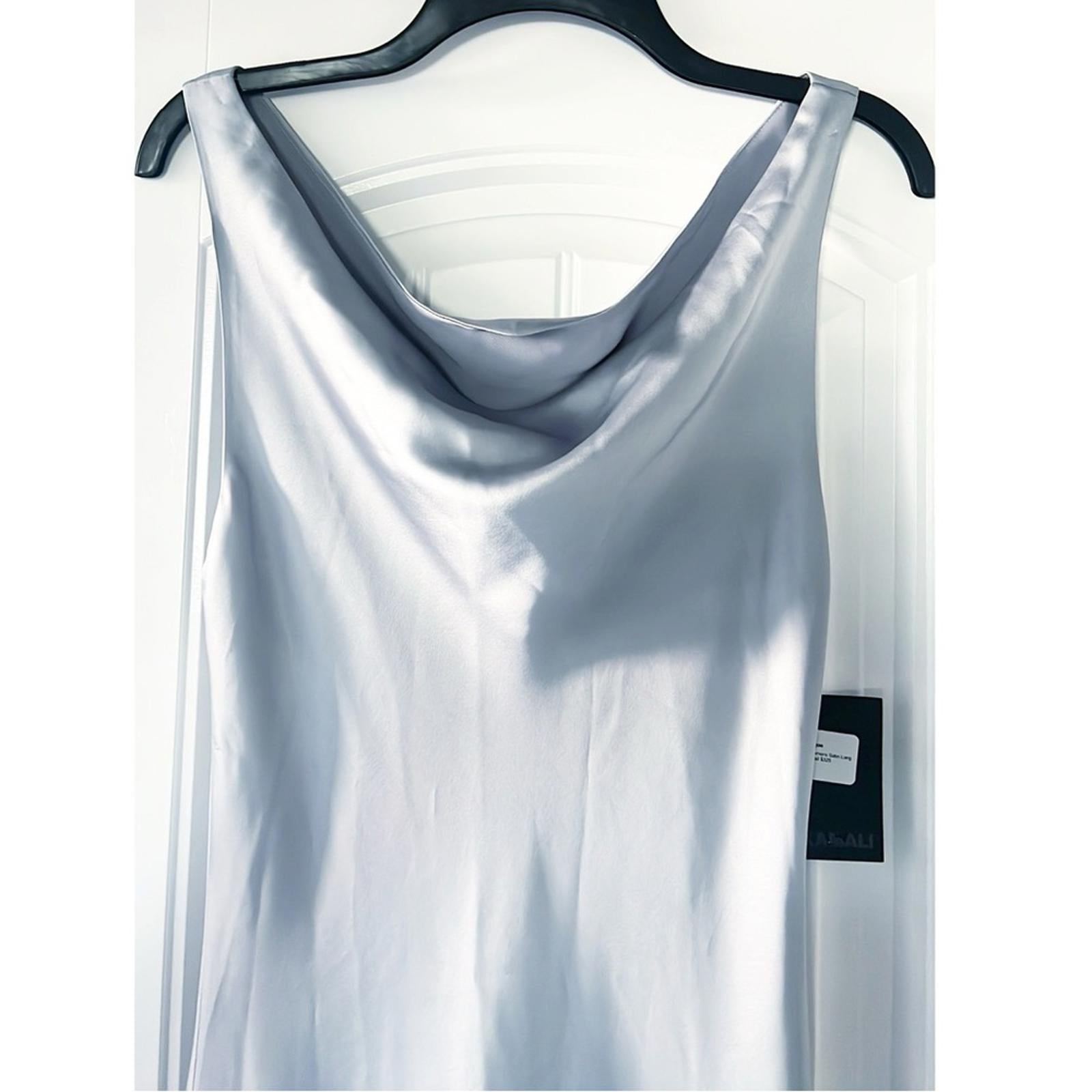 Norma Kamali Maria Satin Cowl Neck Gown in Silver, NWT, Size S/36