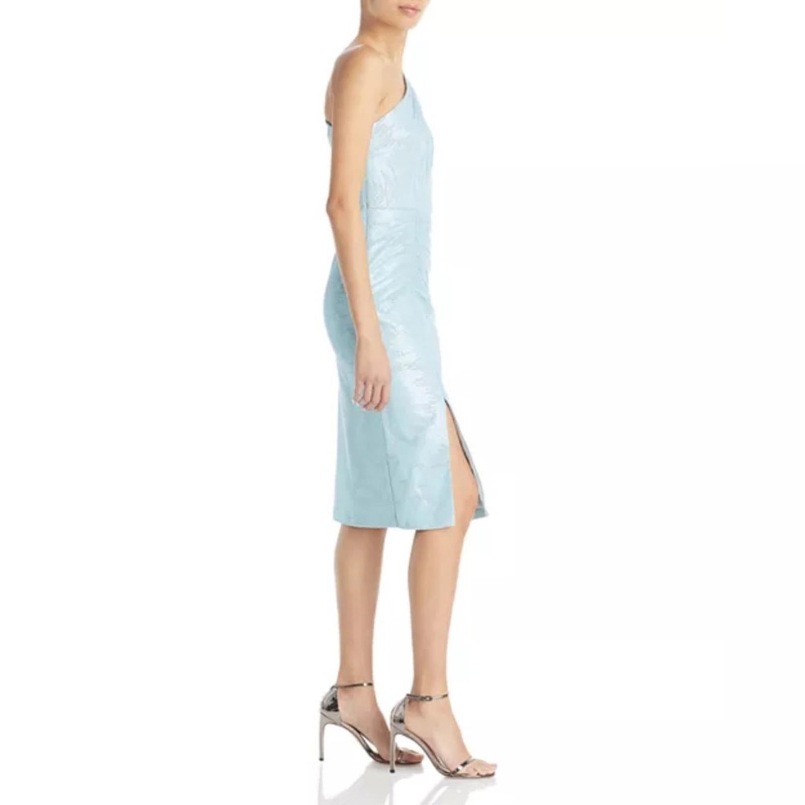 Aidan Mattox Sequin Mesh Cocktail Dress in Cloudy Aqua, NWT, Size 6