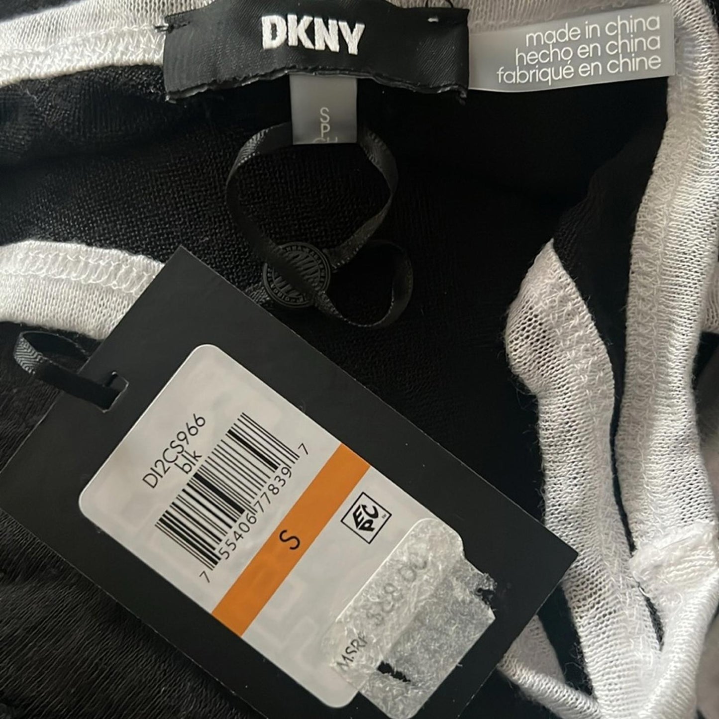 DKNY Swimwear Strappy Dress Cover-Up in Black/White Trim, Size S NEW w/Tag
