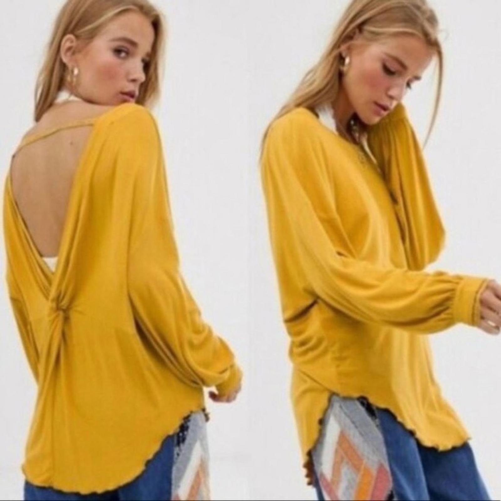 Free People Shimmy Shake Open Twist Back Top/ Sweater in Gold, Size S New w/Tag