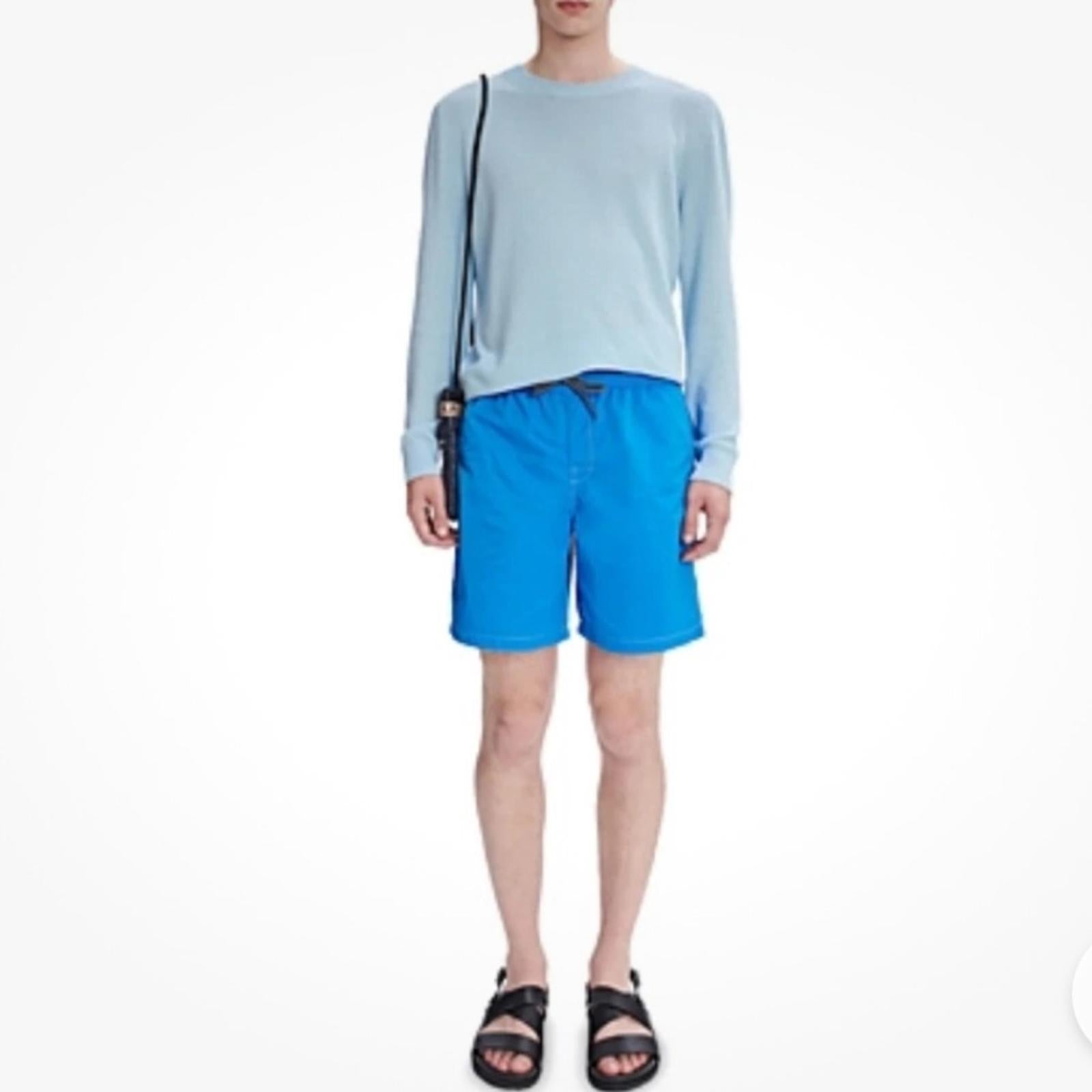 A.P.C. Louis Solid Regular Fit Swim Trunks in Blue, Size S NEW w/Tag $195