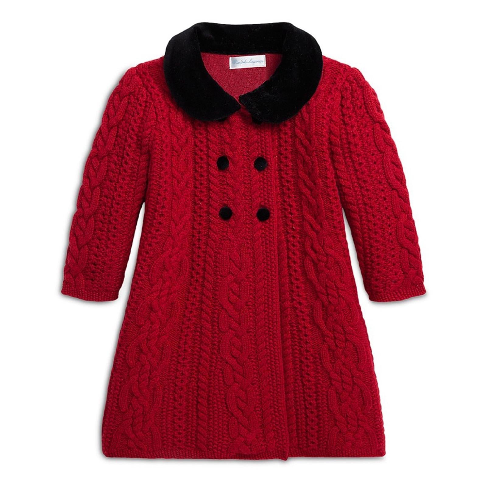 Ralph Lauren Girls' Aran-Knit Wool Sweater Coat - Baby Size 3-6M New w/Tag $325