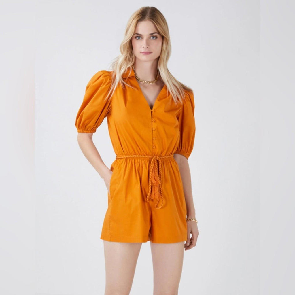 BCBG Maxazria Tassel Tie Romper in Golden Oak, Size XL New w/Tag Retail $238