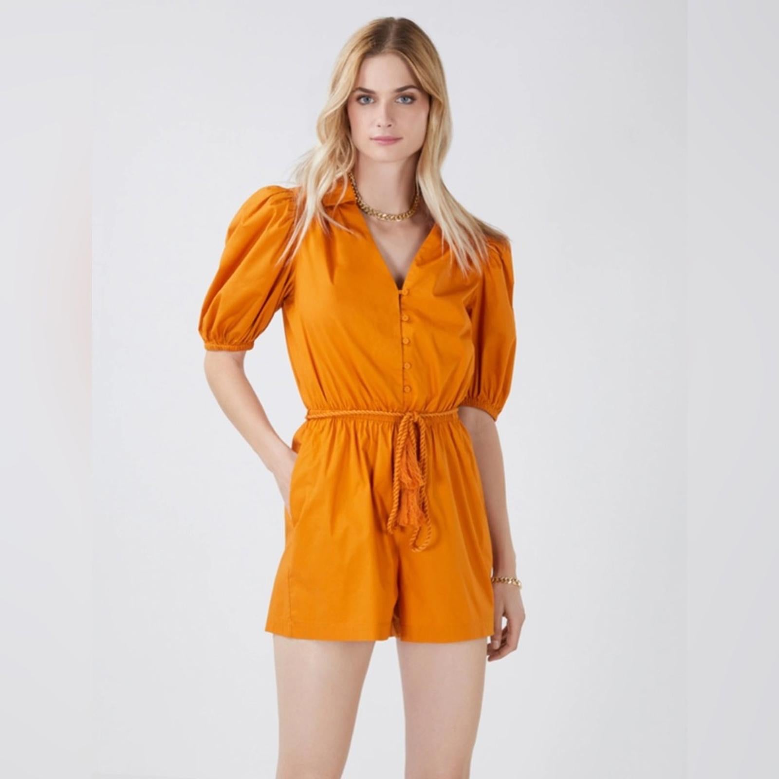 BCBG Maxazria Tassel Tie Romper in Golden Oak, Size XL New w/Tag Retail $238