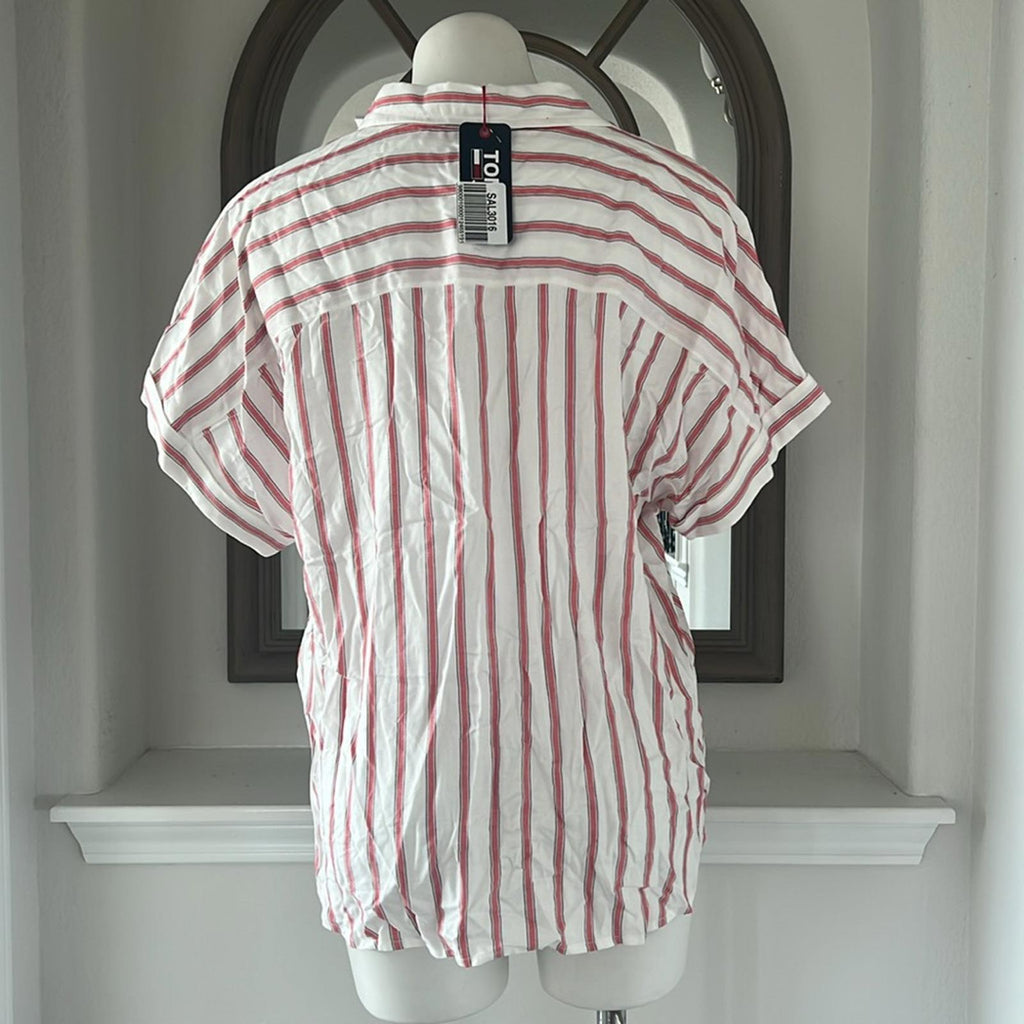 Tommy Jeans Striped Button Front Top Stapler Stripe, Size XL New w/Tag $69