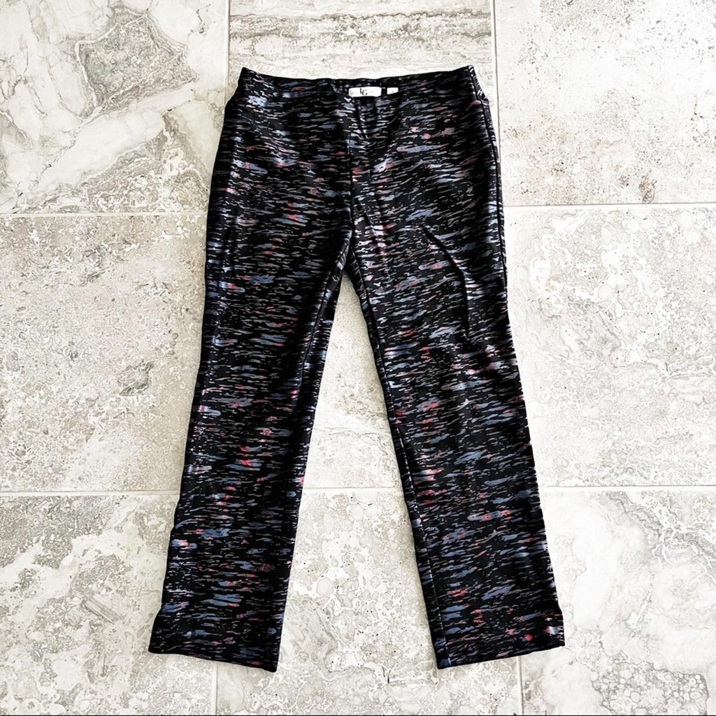 Lena Gabrielle Pull-On Stretch Pants in Black Multi, Size 14 Retail $120