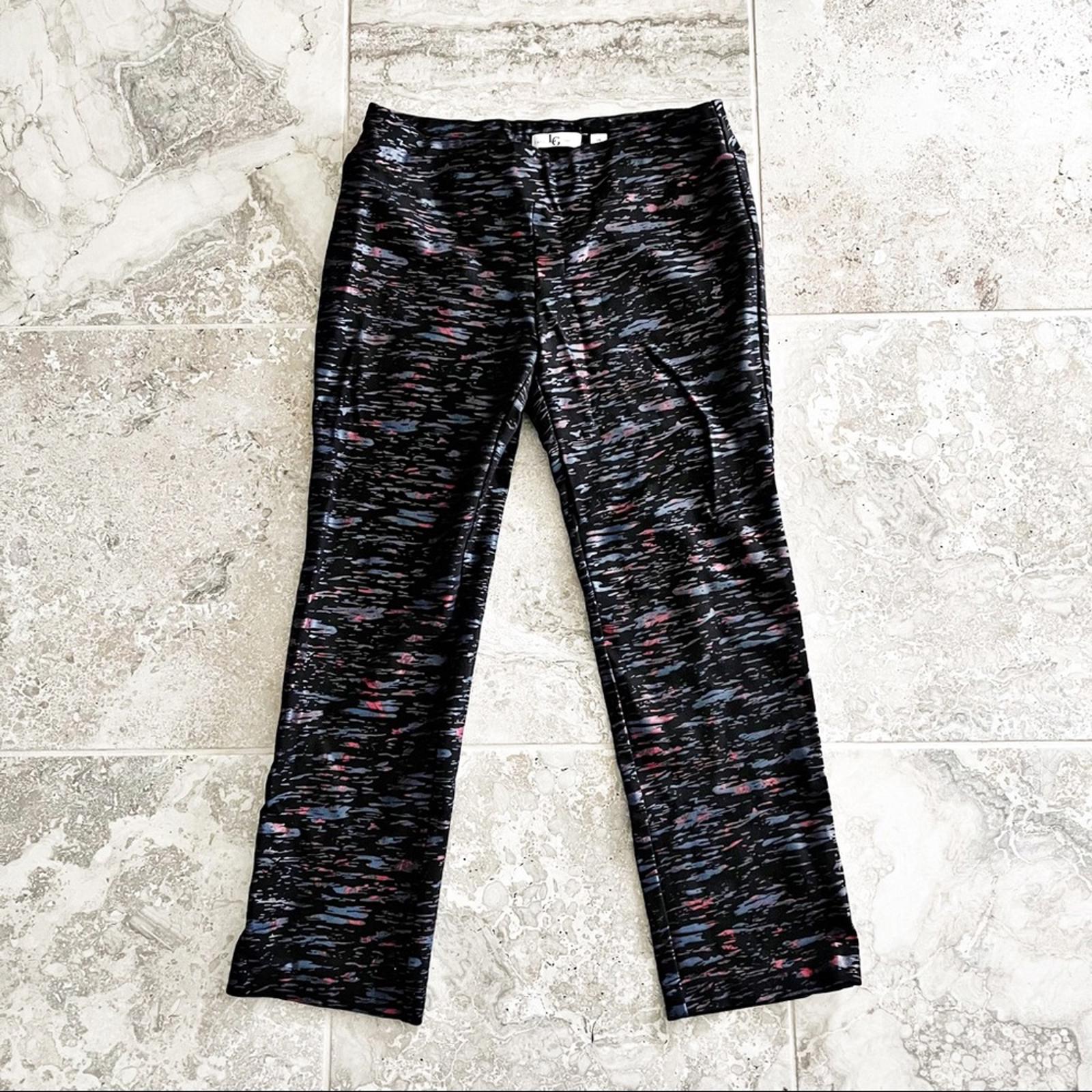 Lena Gabrielle Pull-On Stretch Pants in Black Multi, Size 14 Retail $120