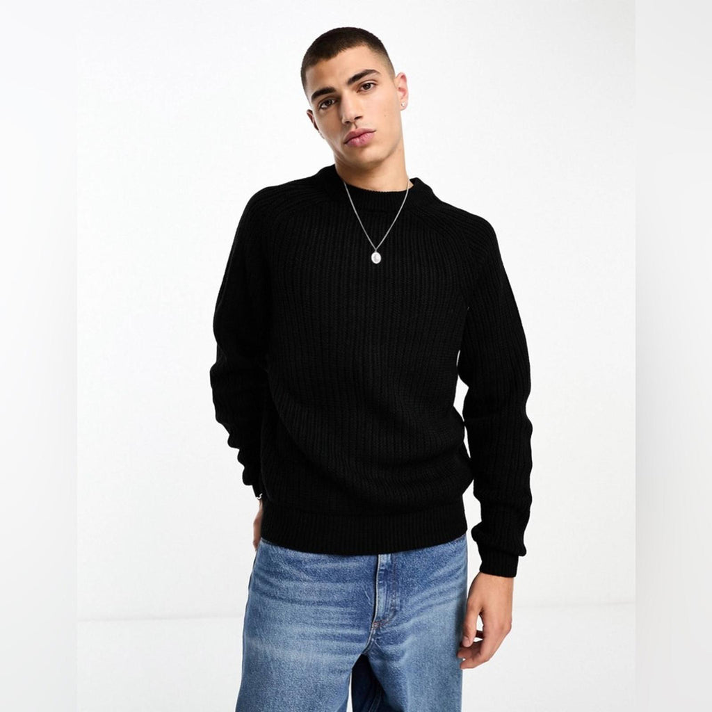 NEW ASOS Crewneck Ribbed Knit Sweater in Black, Size M New w/o Tag