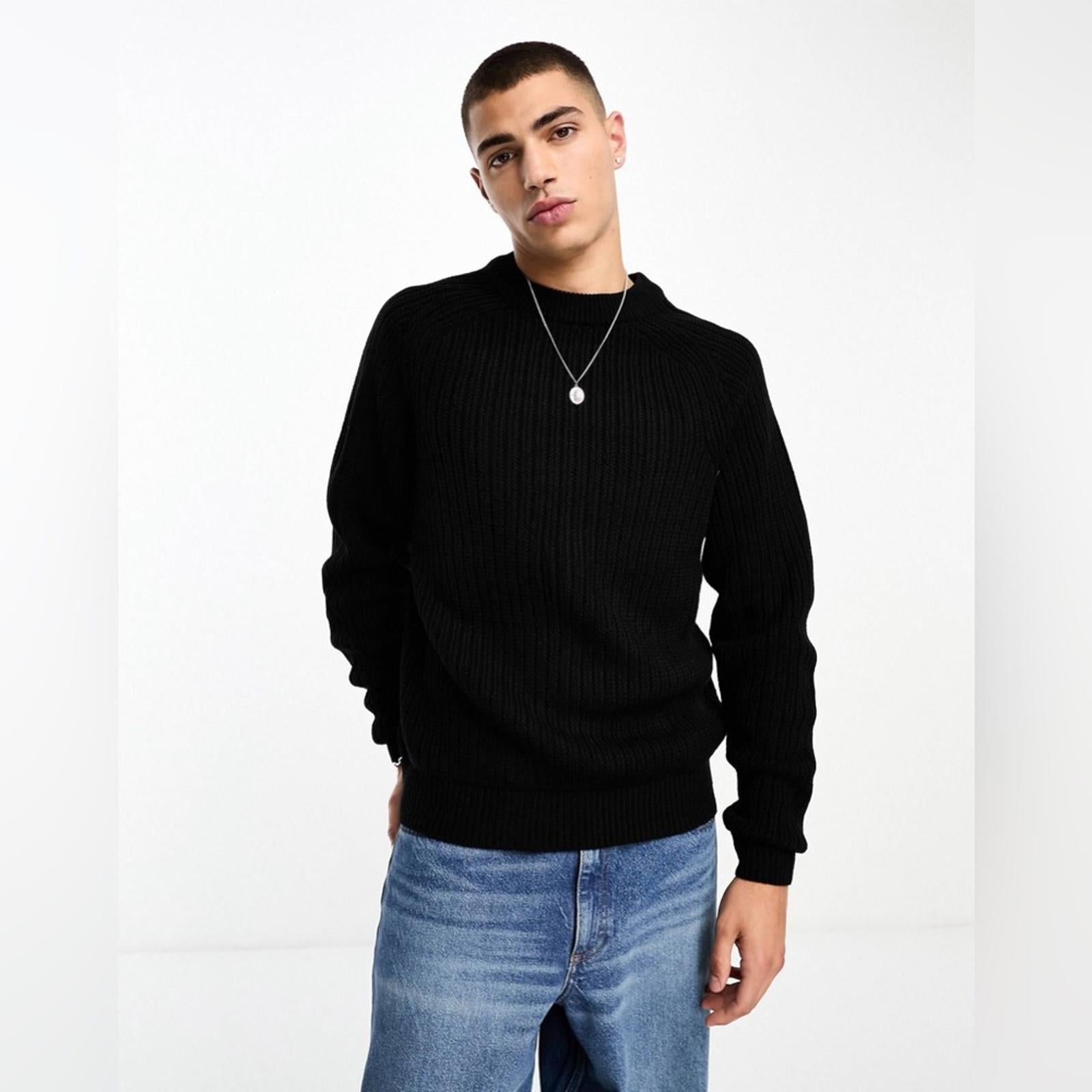 NEW ASOS Crewneck Ribbed Knit Sweater in Black, Size M New w/o Tag