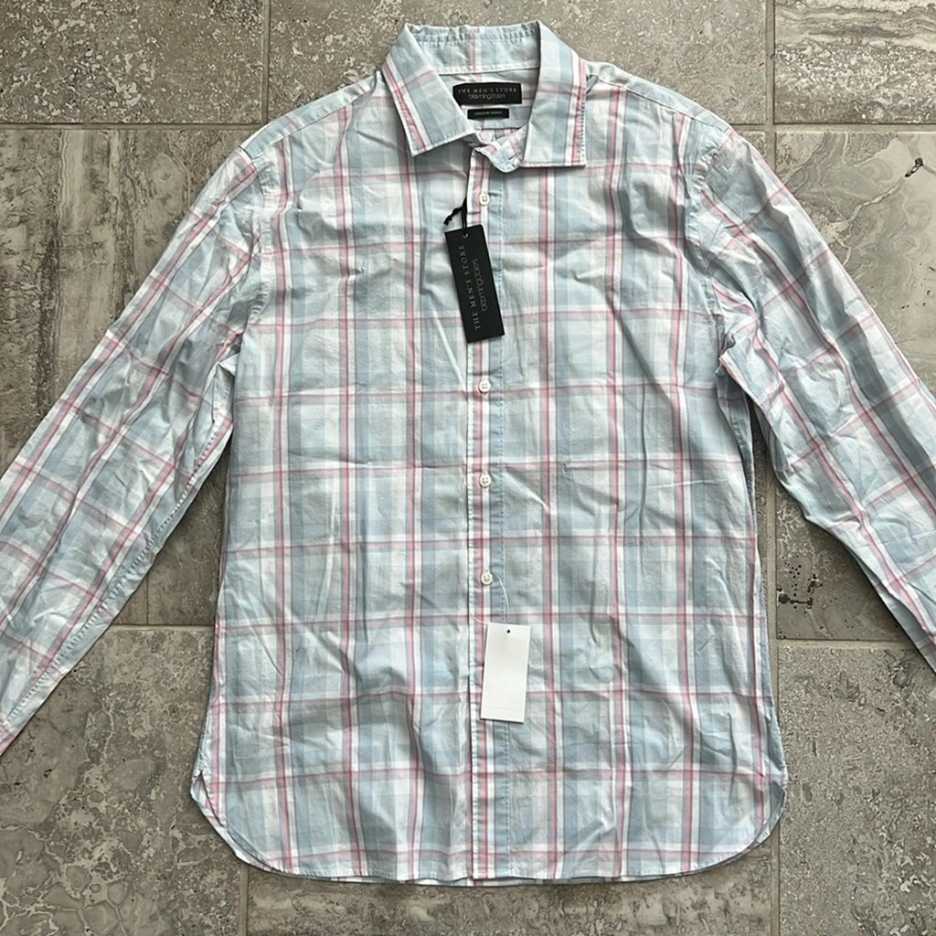 The Men’s Store Bloomingdale’s Plaid Button Up Dress Shirt Blue/ Pink Size M NWT