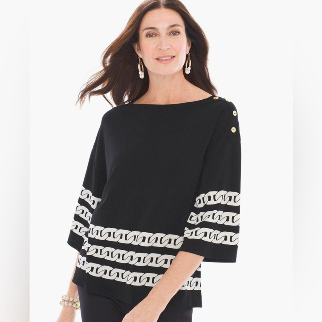 Chico’s Knit Kit Majestic Button Top, Size 4