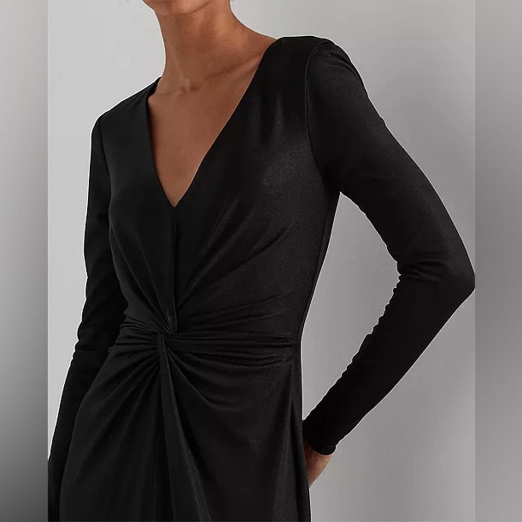 Lauren Ralph Lauren Twist-Front Foil-Print Jersey Gown Black, Women’s Size 4 NWT