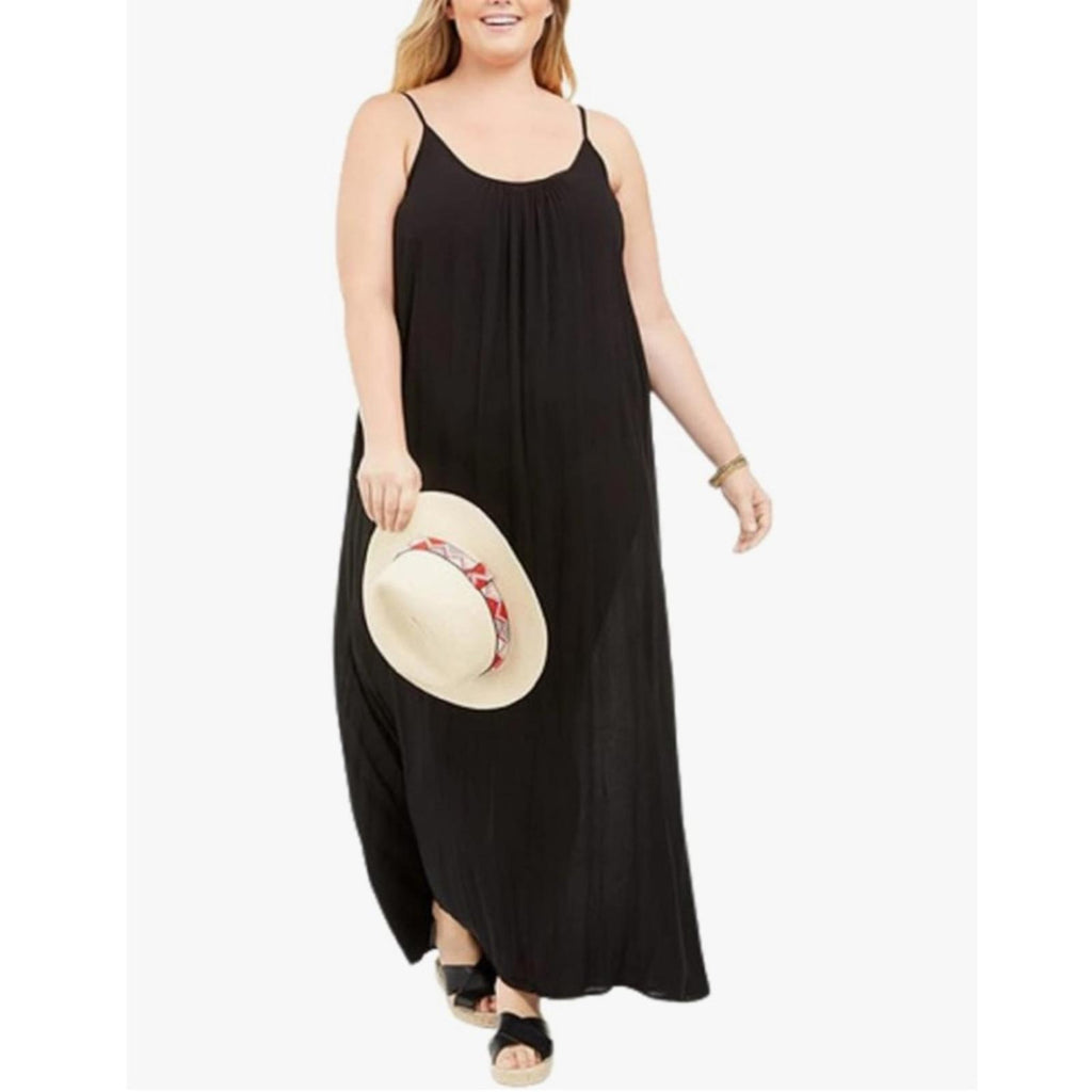Raviya Black Plus Size Sleeveless Swim Cover-up Maxi Dress, Size 1X