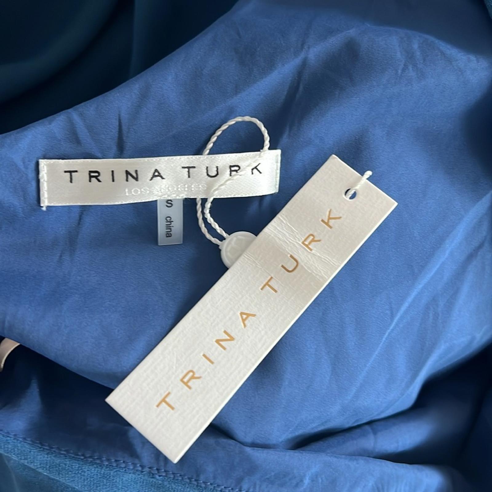 Trina Turk Gull One-Shoulder Asymmetric Fringed Dress in Denim, Size S New w/Tag