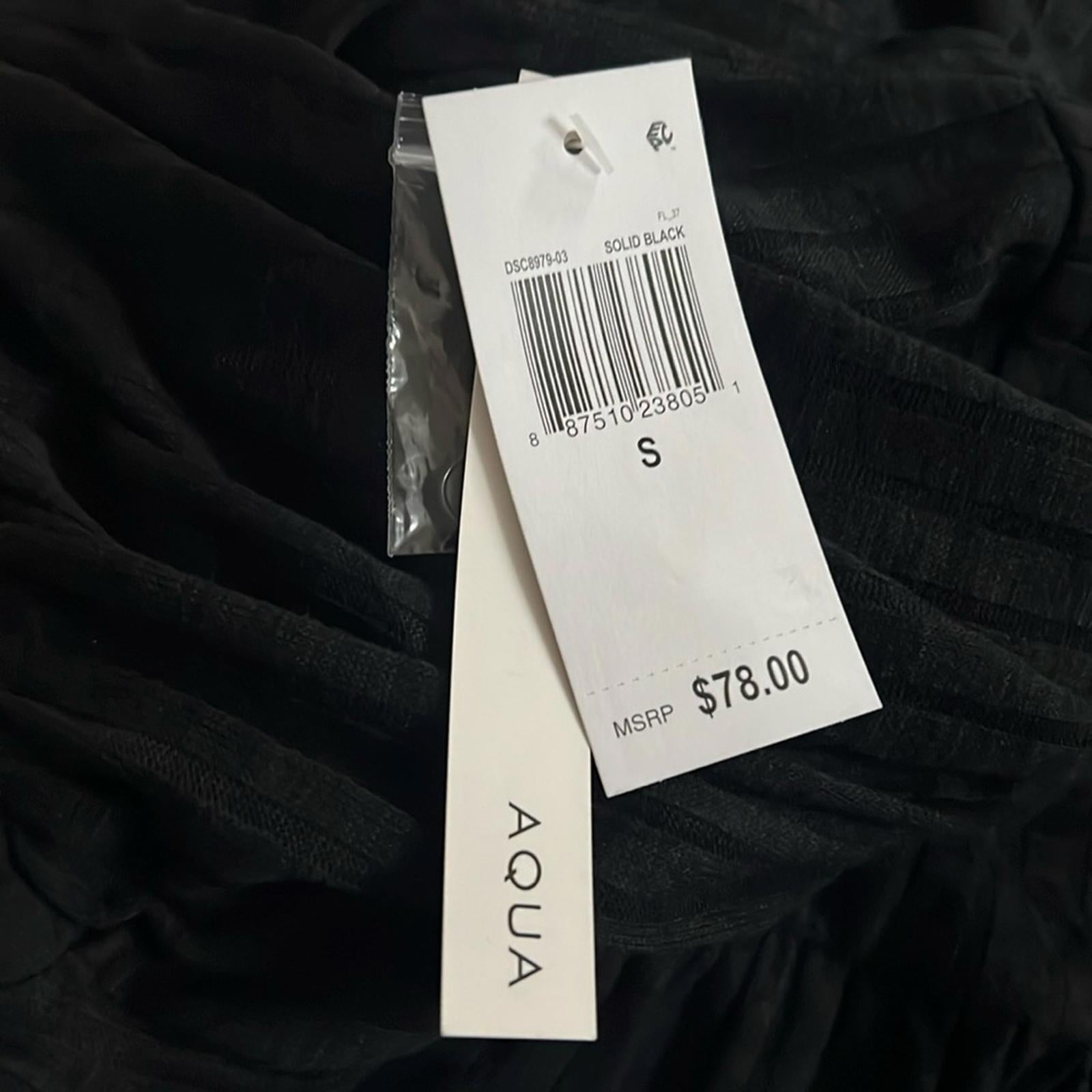 AQUA Long Sleeve Knit Smocked Dress, Black Size S New w/Tag Retail $78