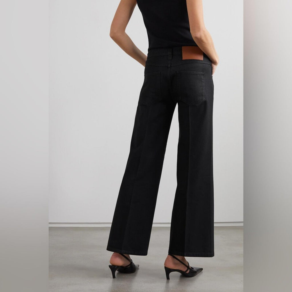 Victoria Beckham Edie Coated High-Rise Flared Jeans in Black, NWT, UK Size 26