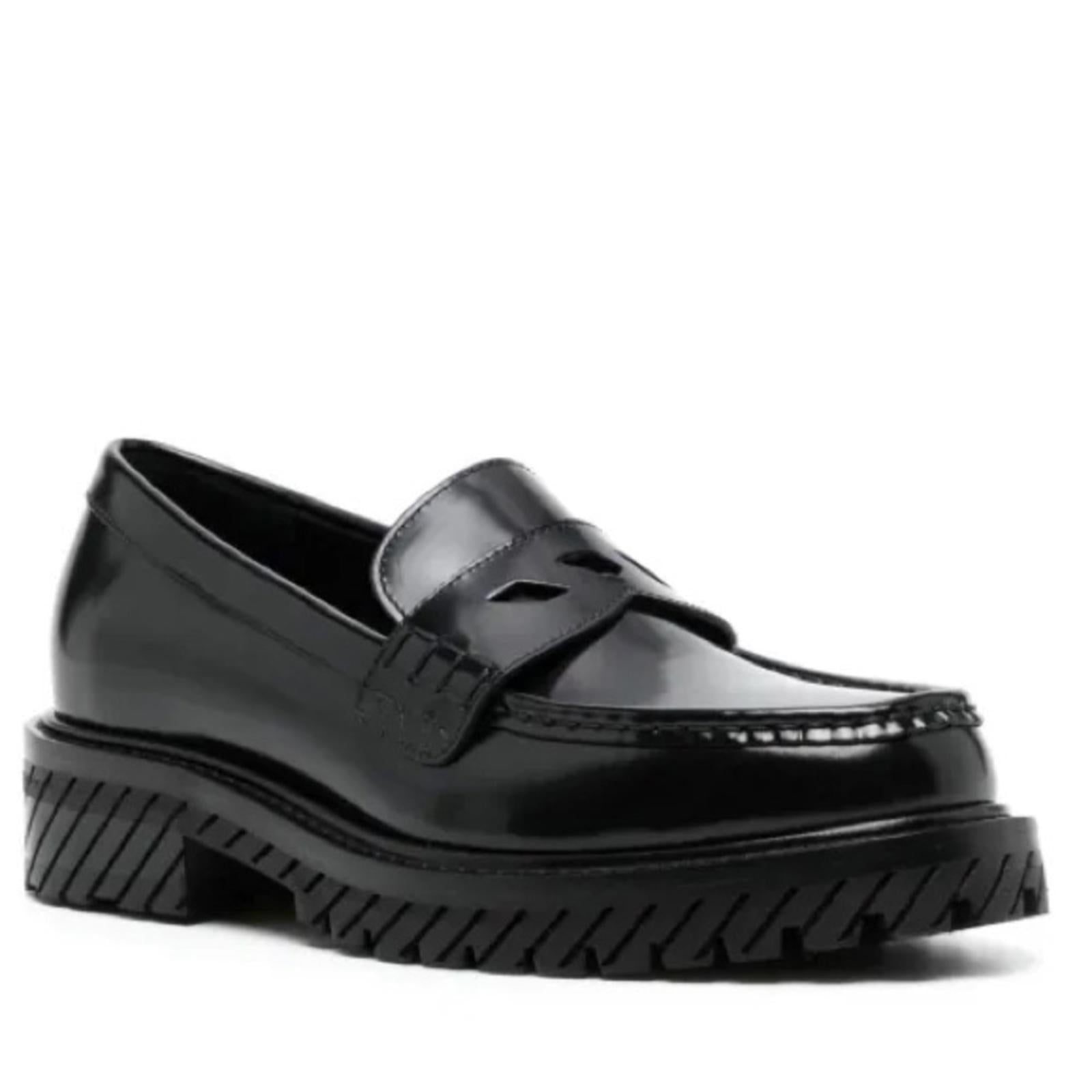 Off-White Diag-Stripe Black Leather Loafers, Size 41 NEW in Box +DustBag $1,055