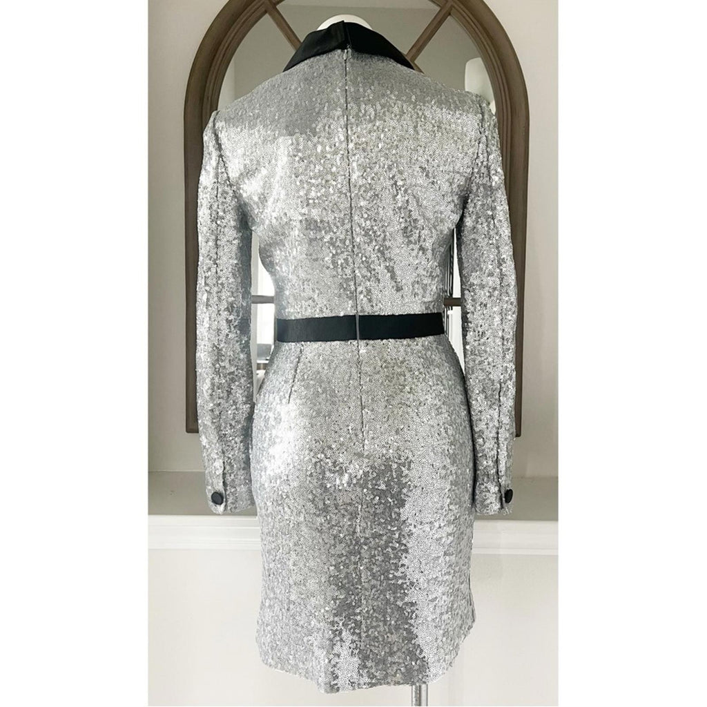 Rachel Zoe Meryl Sequin Faux Wrap Dress in Silver, Size 6 New w/Tag $345