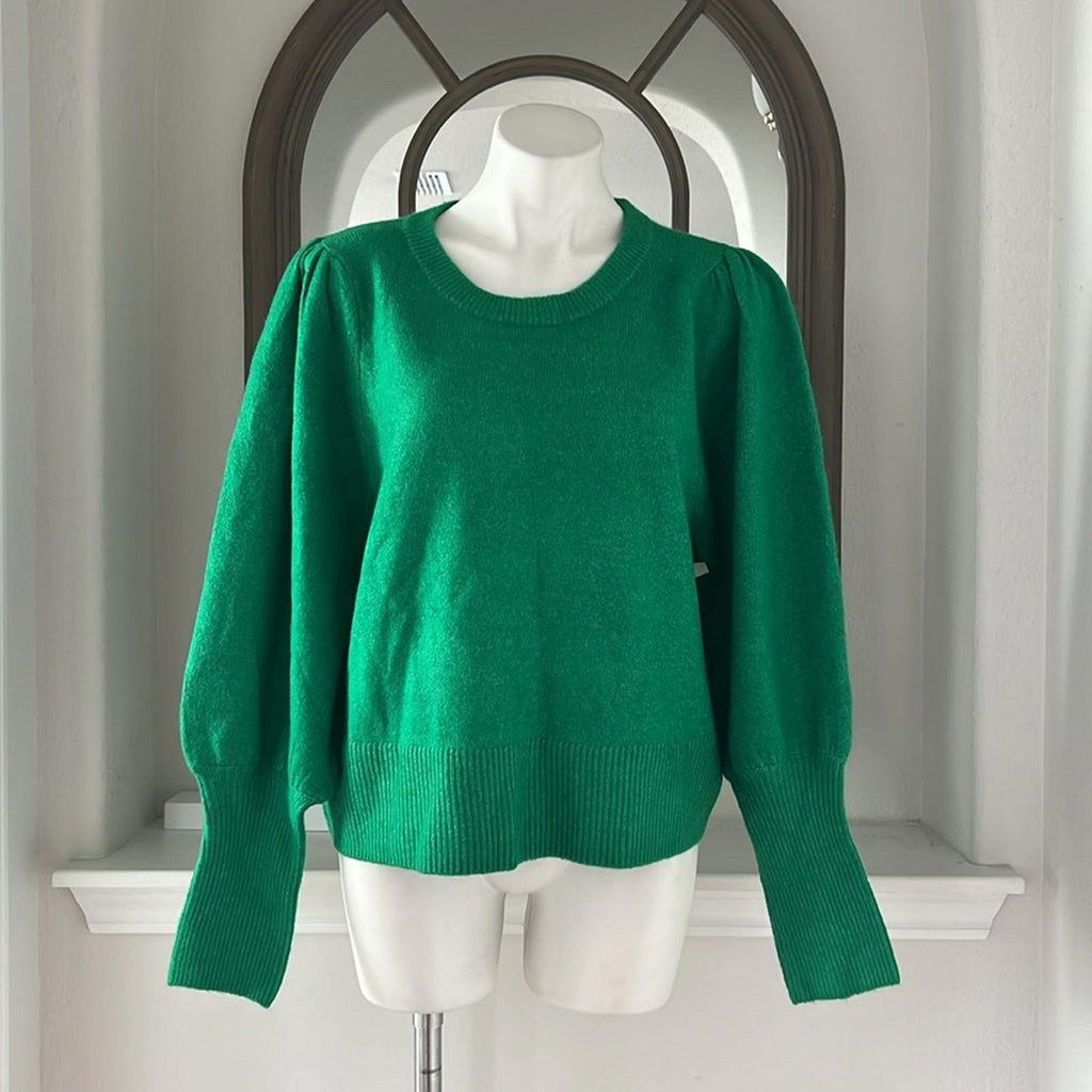 NEW CeCe Juliet Sleeve Puff Sleeve Crewneck Sweater, Green Size L New w/Tag