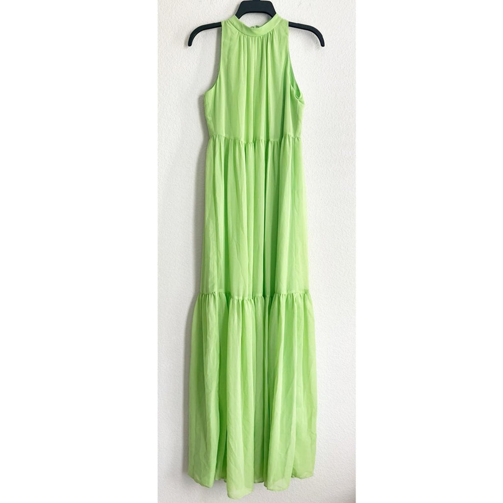 Aidan Mattox Mock Neck Halter Tired Maxi Dress in Lime Green, NWT, Size 2