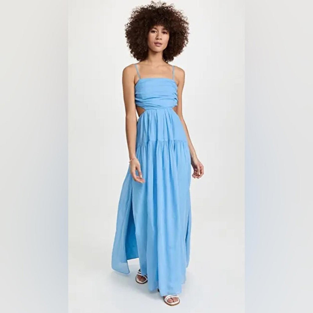 Rebecca Taylor Wrap Back Maxi Dress in Azul Blue, NWT, Size 16, Retail $525