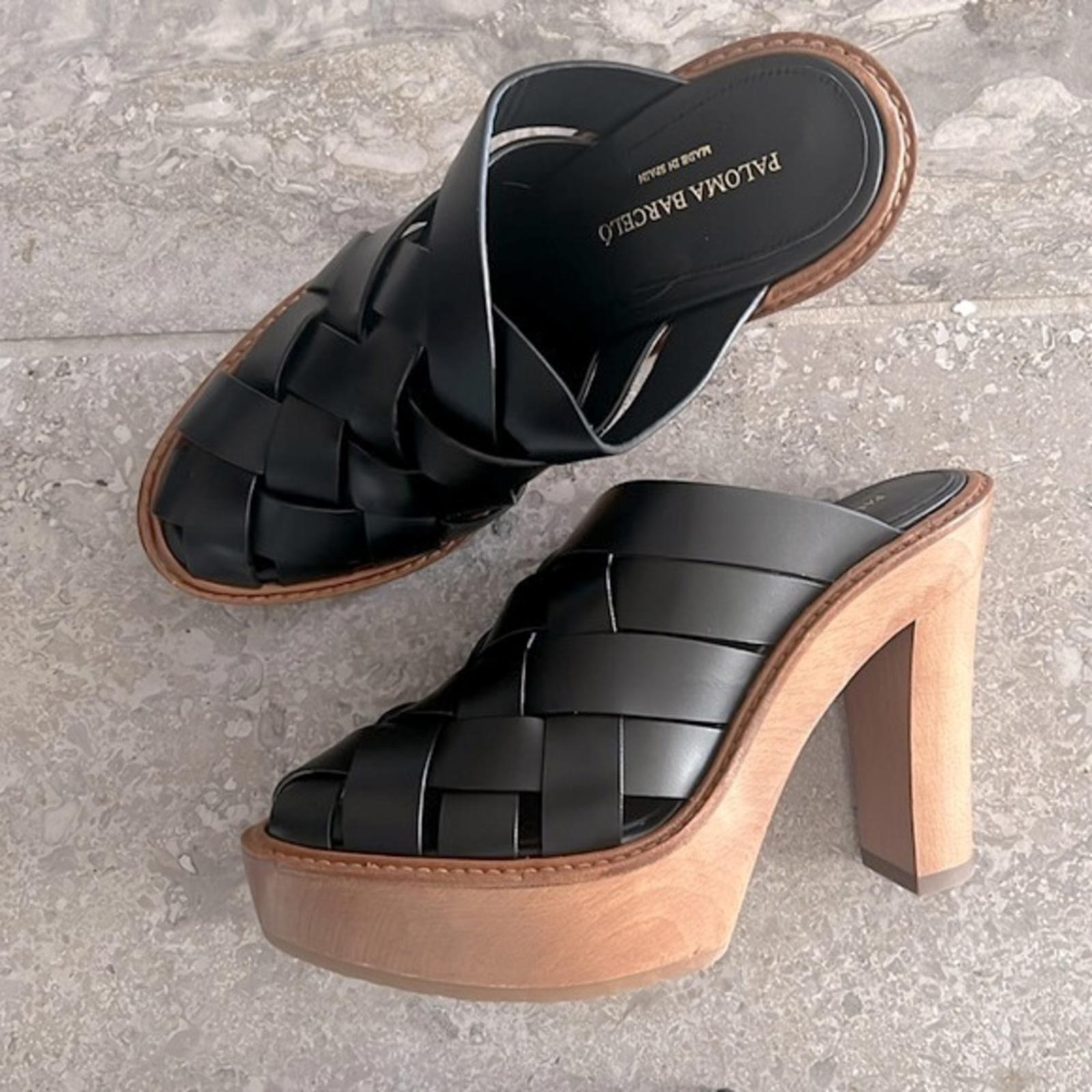 Paloma Barcelo Aubrey Woven High Heel Platform Pumps, Black Size 37 New in Box