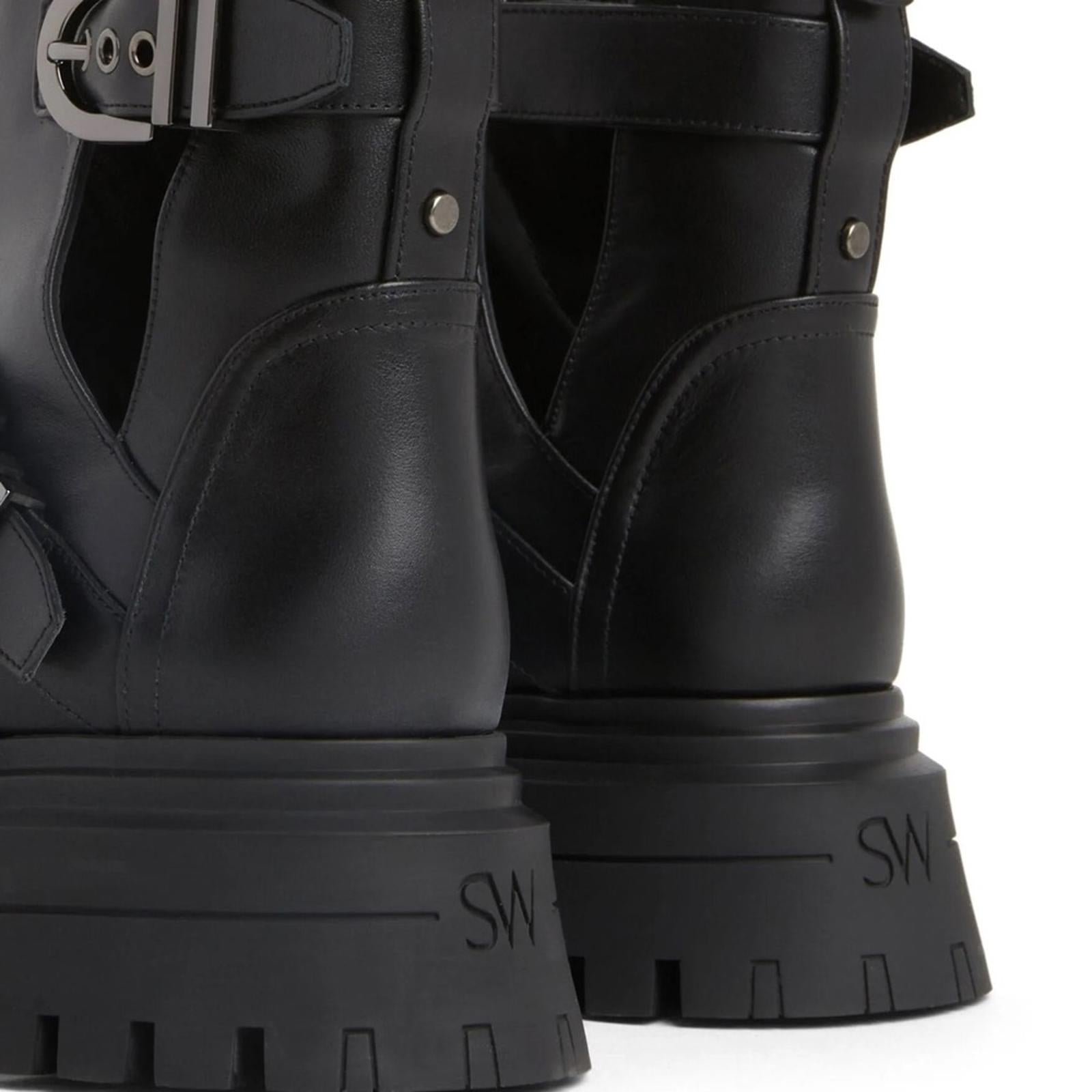 Stuart Weitzman Maverick Bedford Moto Buckled Booties in Black 5.5 NEW +DustBag