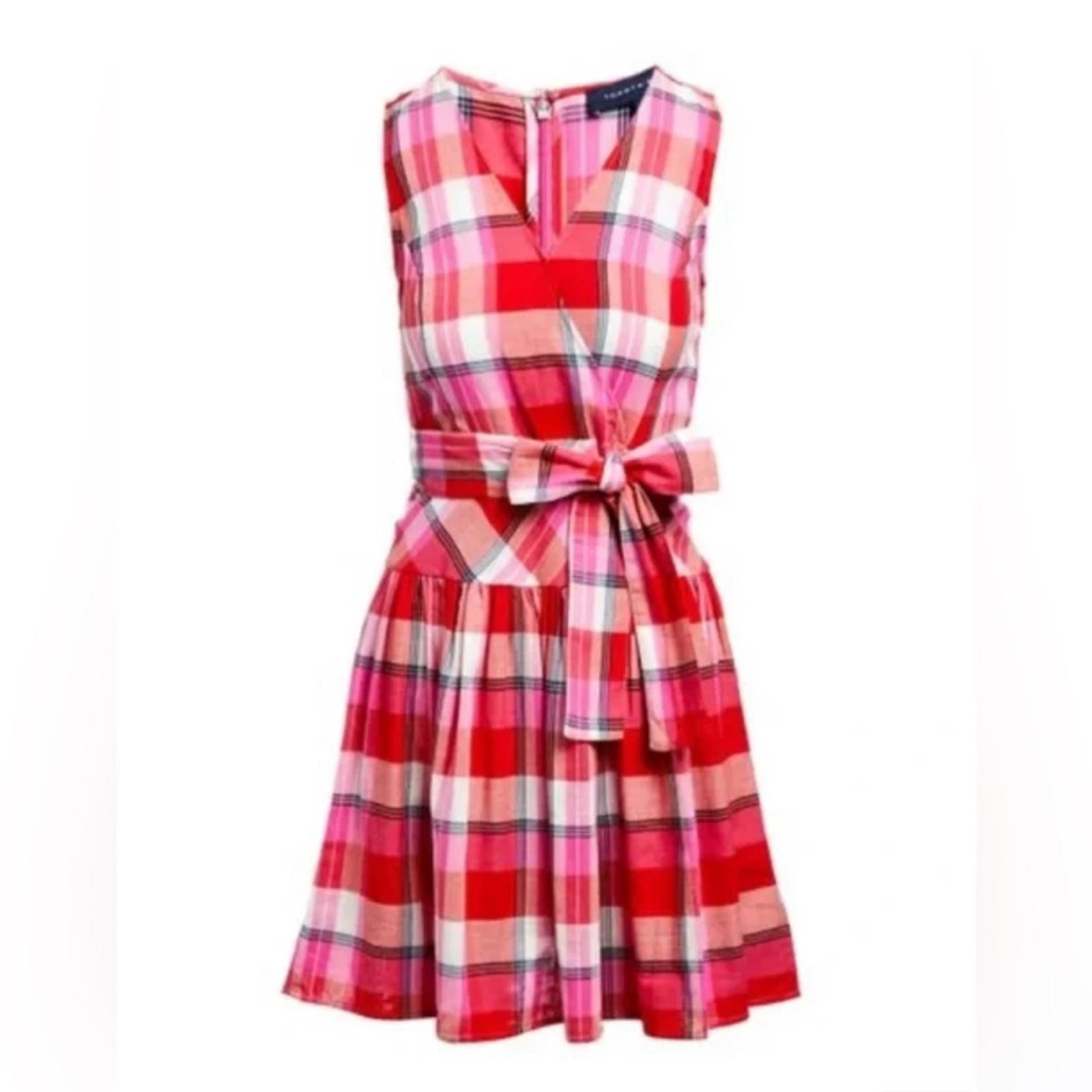 Tommy Hilfiger Majorca Casual Sleeveless Plaid Dress w/Tie, NWT, Size 16