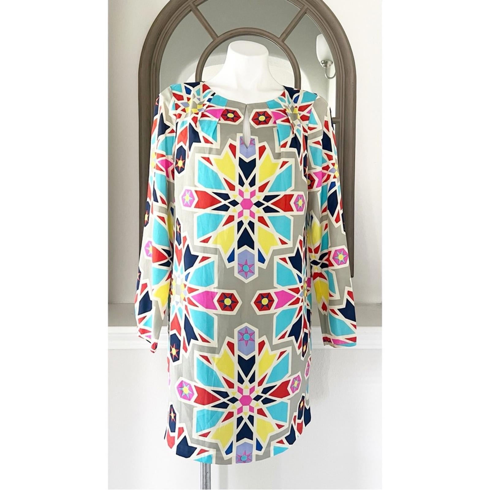 NWT Mara Hoffman Compass Long Sleeve Geometric Print Dress Size L New w/Tag $264