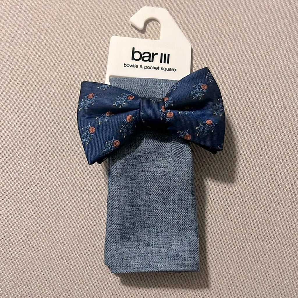 Bar III Bowtie & Pocket Square, Blue Style 13S22-1003 New with Tag