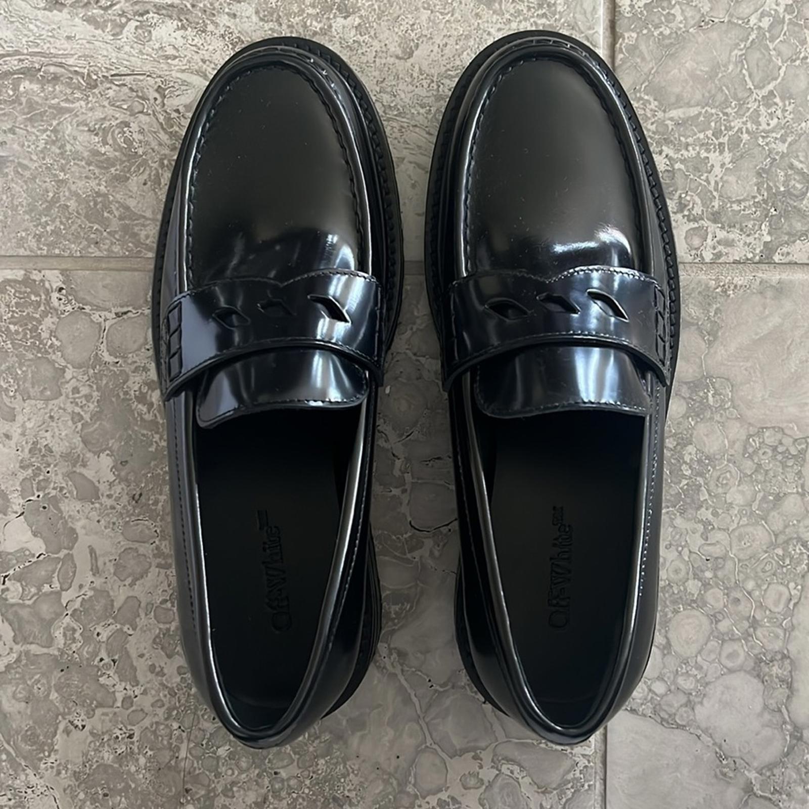 Off-White Diag-Stripe Black Leather Loafers, Size 41 NEW in Box +DustBag $1,055