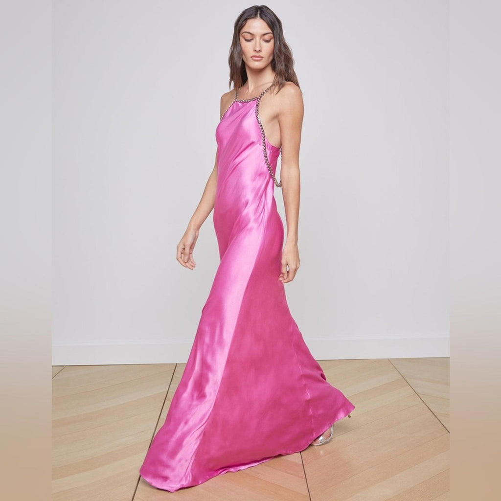 L’Agence Majesty Chain Trim Gown in Pink, Size 2 New w/Tag