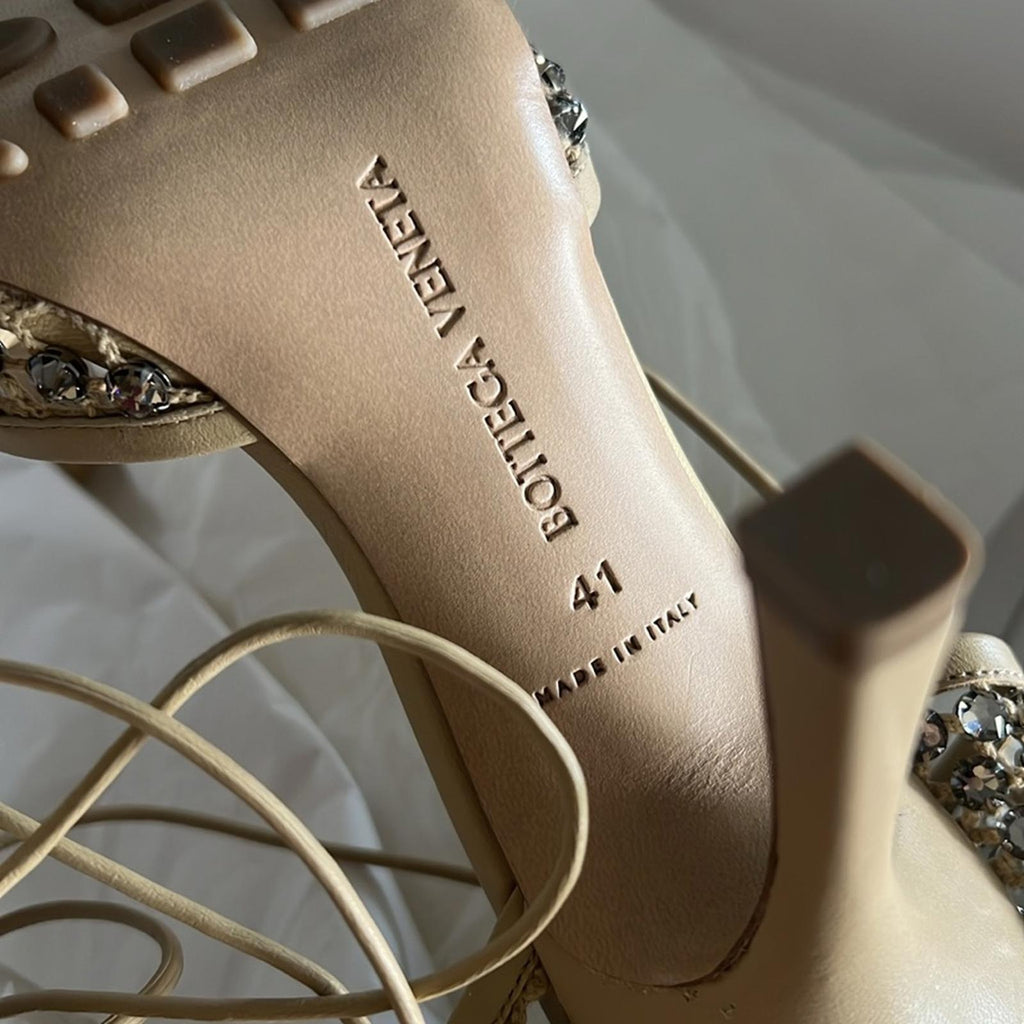 Bottega Veneta Sparkle Stretch Lace-Up Sandals, Toile Size 41 New in Box $1950