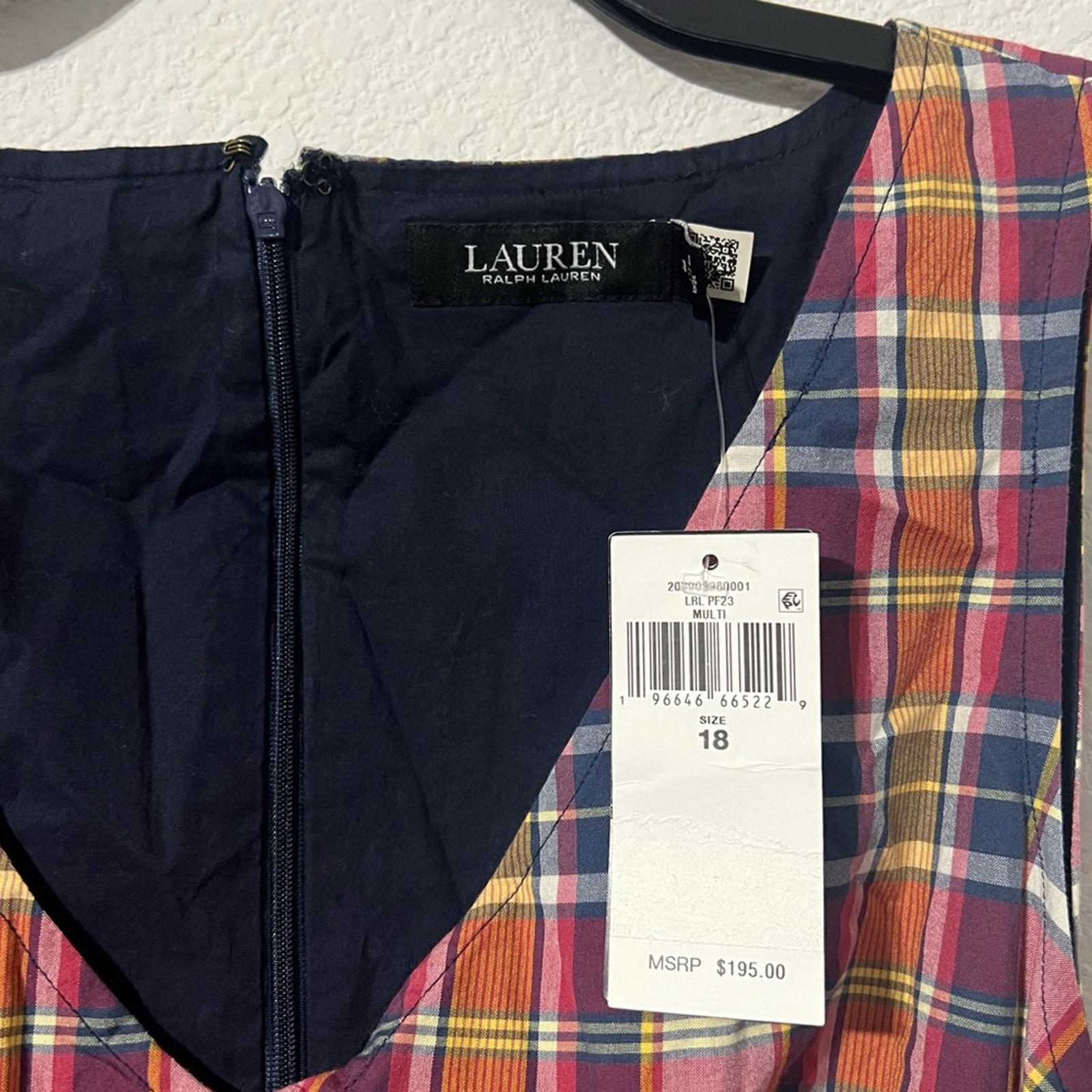 Lauren Ralph Lauren Madras Plaid Belted Midi Dress, Size 18, New w/Tag