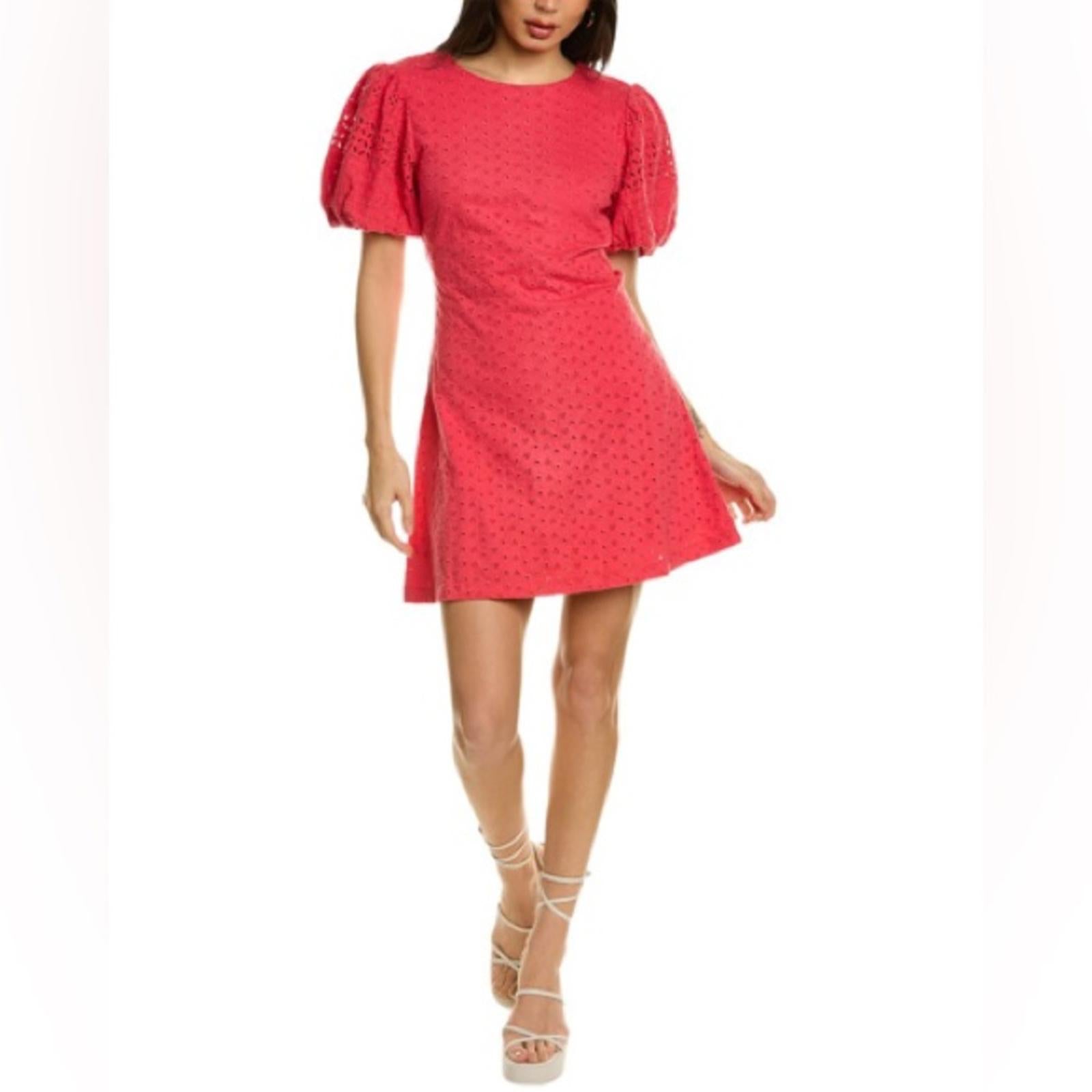Free People Apricot Rose Eyelet Mini Dress in Strawberry Spritz, Size S NWT $138